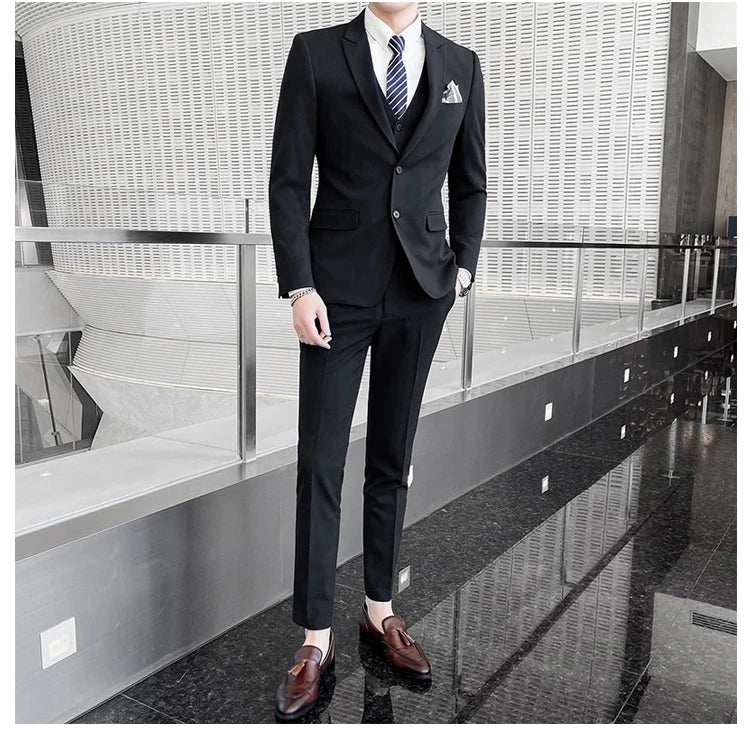 2025 Slim Fit Three-Piece Business Suit Set High-End Korean Style Wedding Groom Party Dress Suit Vest Trousers M-4XL