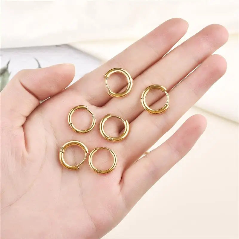 10pcs Stainless Steel Small Hoops Earring Piercing Ear Cartilage 8-20mm Women Men Stainles Steel Round Circle Pendientes