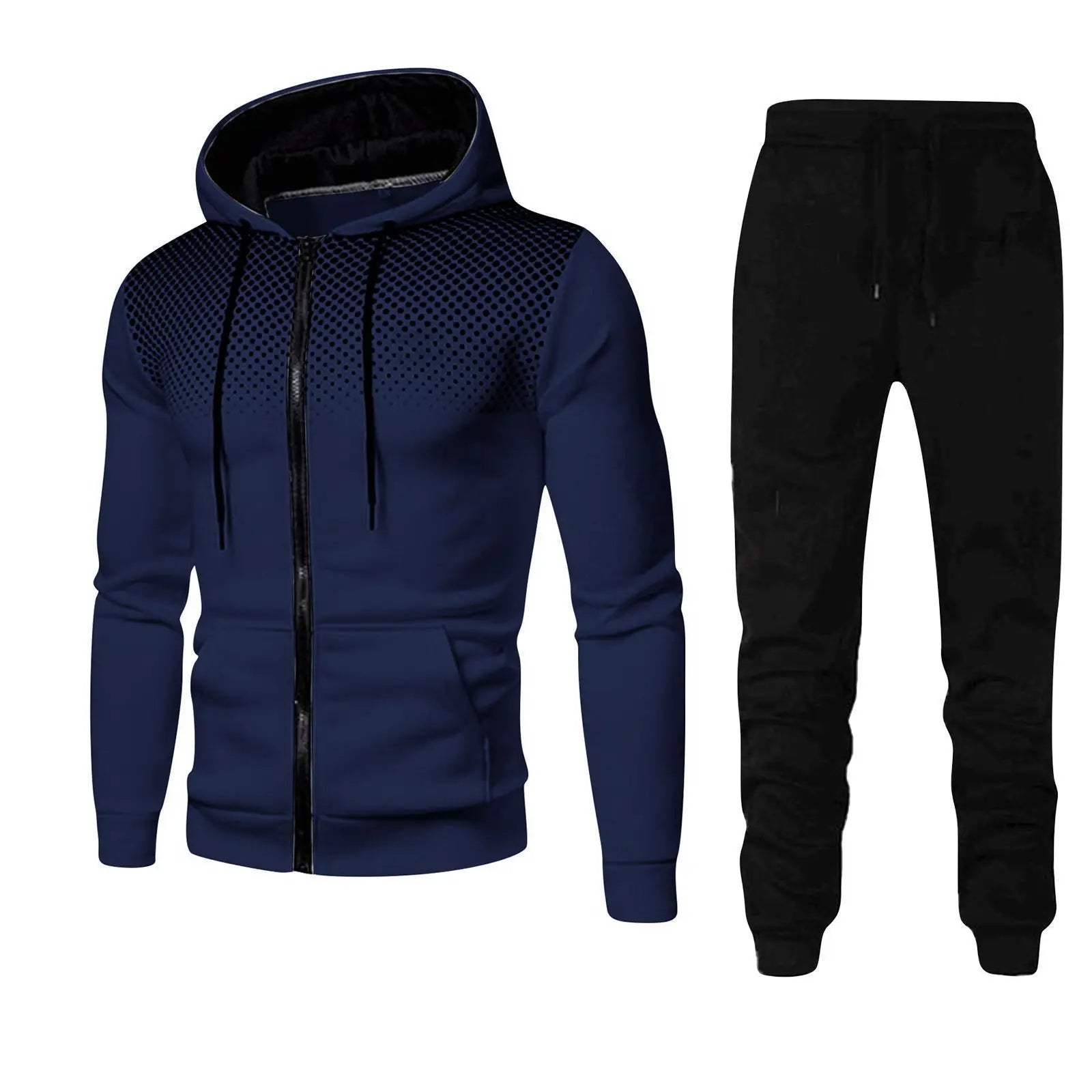 2025 New Men's Sports Set Spring and Autumn Outdoor Running Clothing Dot Print Zipper Hoodie Sports Pants Two Piece Set