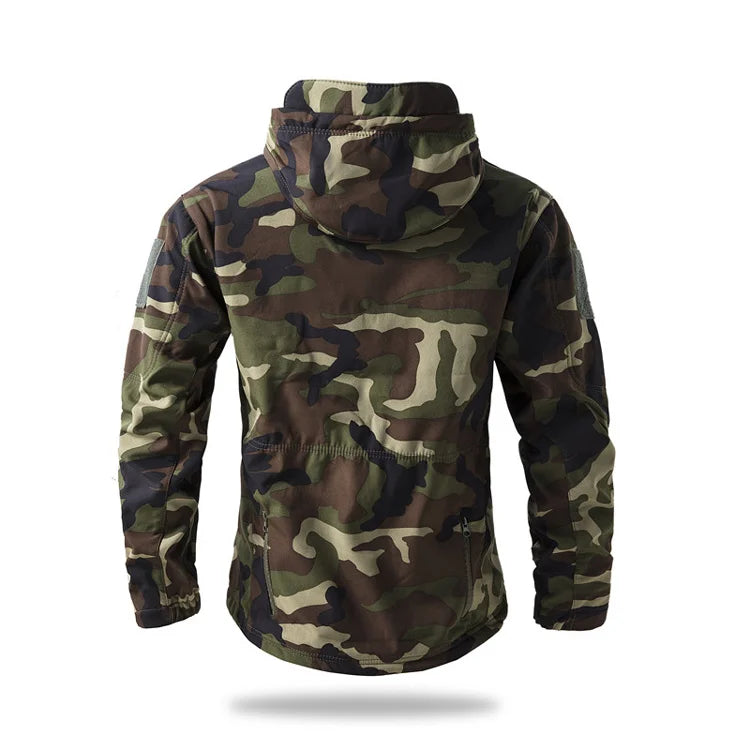 New Soft Shell Tactical Jacket  Men Winter Fleece Hooded Coat Hunting Clothes Outdoor Camouflage CS Tops Waterproof Windproof