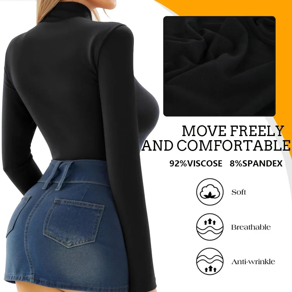 High Neck Bodysuit Women's Long Sleeved Shapewear Tummy Control Body Shaper Sexy Briefs Female Warm Clothing Autumn Winter New