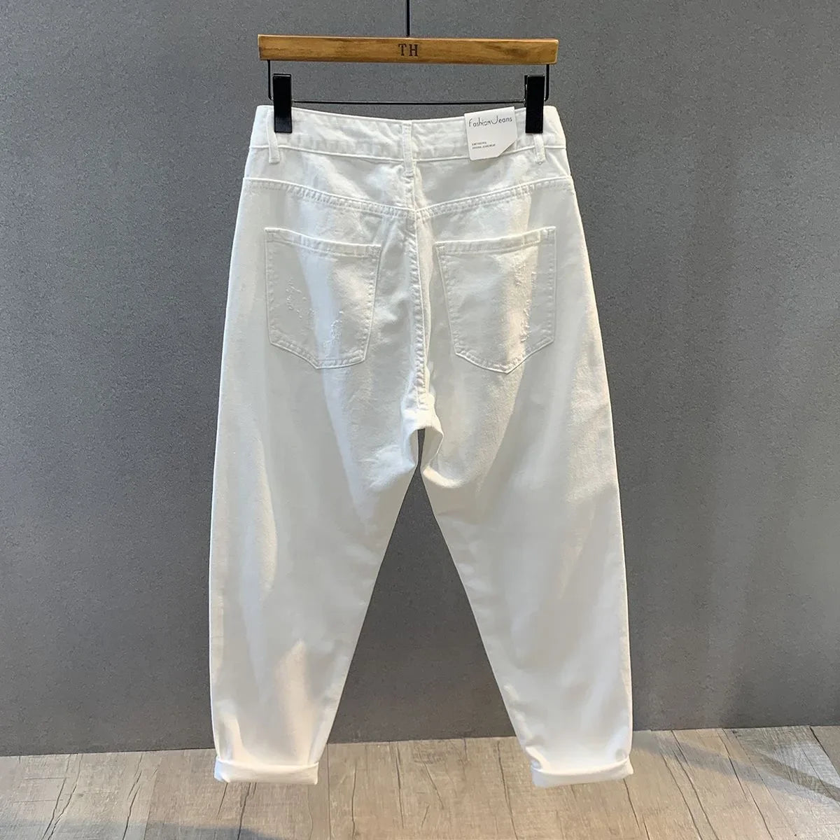 2023 Spring and Autumn New Fashion Solid Color Ripped Jeans Men's Casual Loose Comfortable High-Quality Large Size Trousers 36