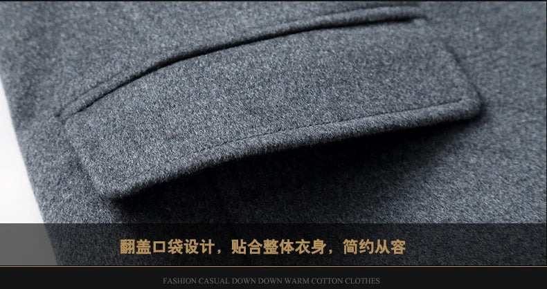 Men's High-Quality Autumn Winter Wool Coat Long Fashion Trench Coat Over-the-Knee Thick Cotton M-4XL