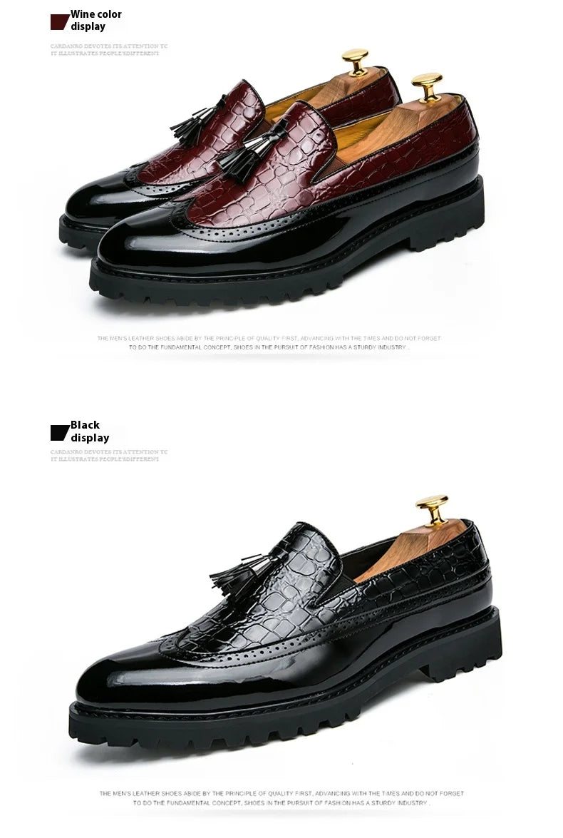 2026 new lazy man slip-on bean shoes men's business casual crocodile print 46 large size fringed leather shoes men