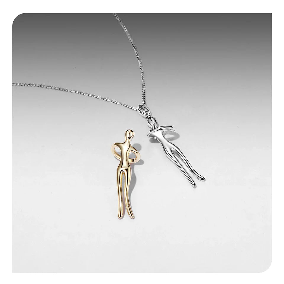 925 Sterling Silver Two-tones Hug Necklace, Detachable Sweet Love Pendant with O-chain for Women Men DIY Couple Necklaces