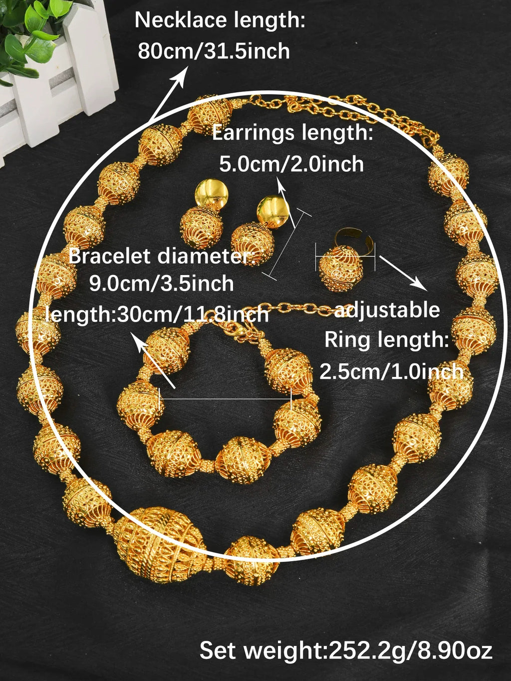 Long Necklace Fashion Dubai Gold Plated Jewelry Sets for Woman Bridal Wedding Earrings Ring Bracelet African Jewelry Set