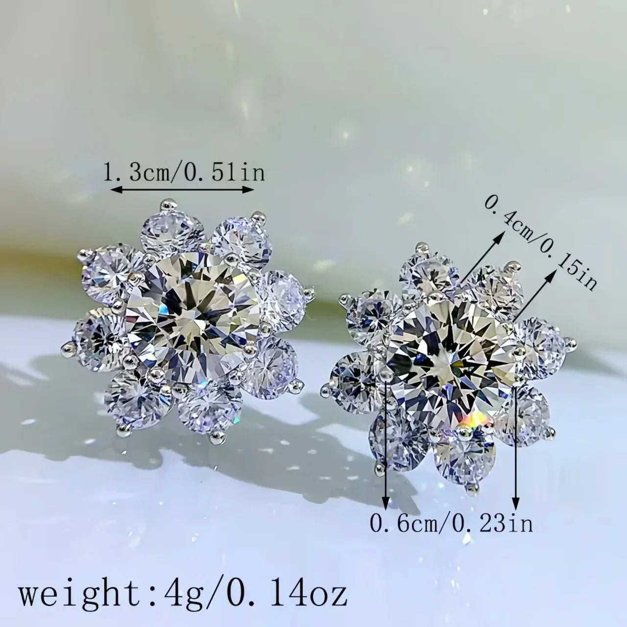 0.5Ct Moissanite Diamond Flower Stud Earrings for Women Real 925 Sterling Silver Solitaire Eternity Wedding Party Jewelry
