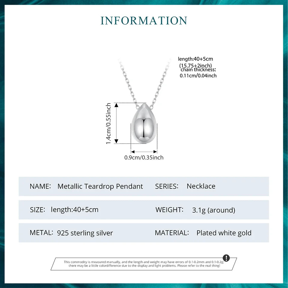 Solid 925 Sterling Silver Dainty Pear Pendant Necklace for Women, White Gold Plated Teardrop Pendant Necklaces
