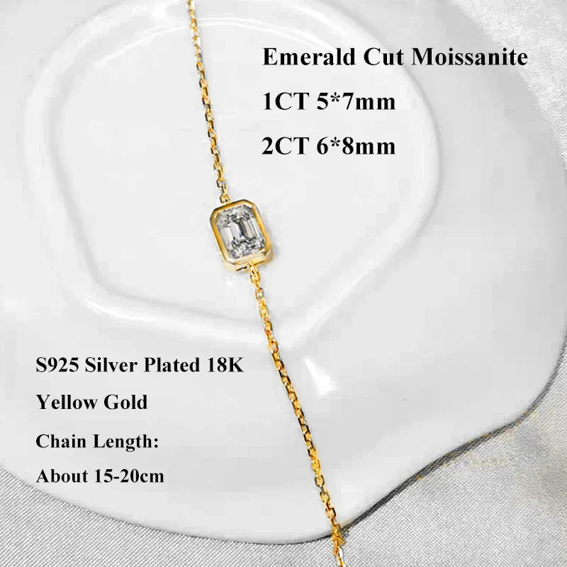 Bezel Setting 1/2CT Pear Marquise Emerald Cut Moissanite Solitaire Link Bracelet Women 925 Silver Diamond Party Wrist Chain