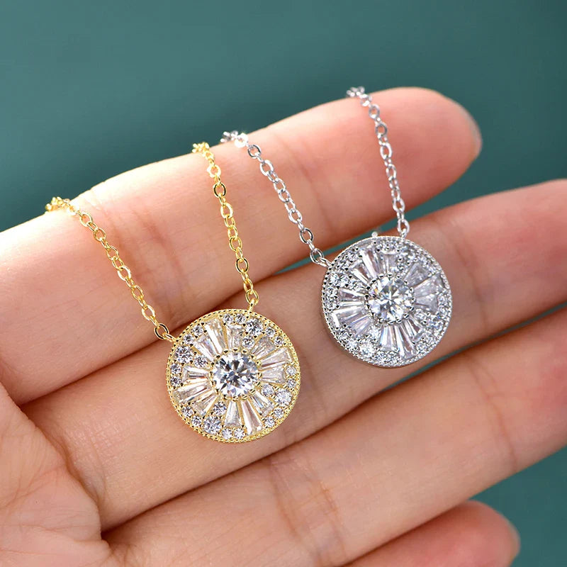 GRA Certified D VVS1 5mm Moissanite Round Charm Pendant Necklace Chain for Women 14K Gold Filled Fine Neck Jewelry Gift