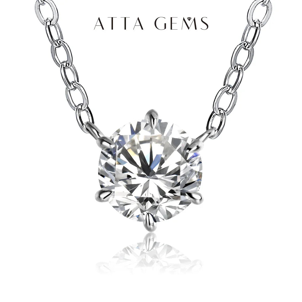 925 Silver Necklace Pendant Round Cut 1.0ct D Color White Moissanite Pass Diamond Test for Women Elegant Necklace
