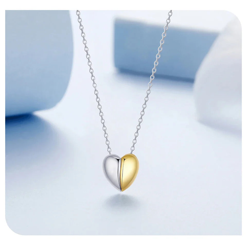 Gold Plated Heart Pendant Necklace for Women, 925 Sterling Silver Couple Heart Fashion Waterproof Metal Daily Jewelry