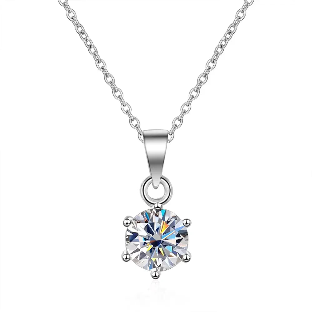 1ct 2ct Moissanite Necklace for Women Wedding Jewelry with GRA 925 Sterling Sliver Plated White Gold Diamond Necklace