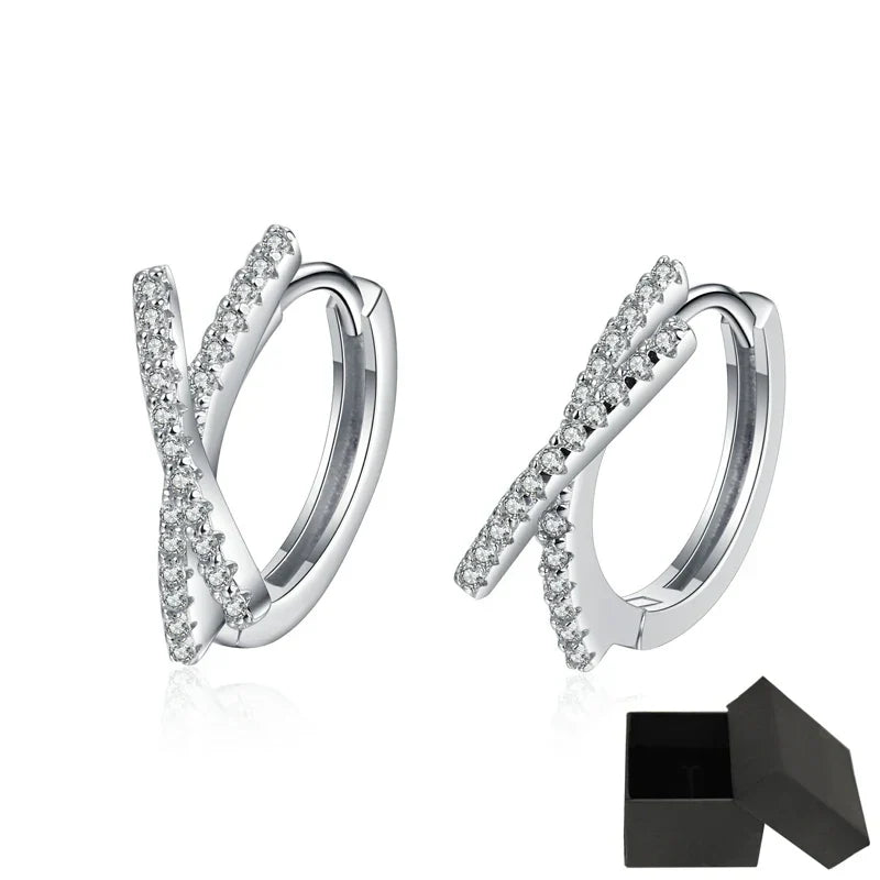 Total 0.28CT Real Moissanite Stud Earrings for Women Cross Wedding Sparkling 925 Silver Simulated Diamond Hoop Earring