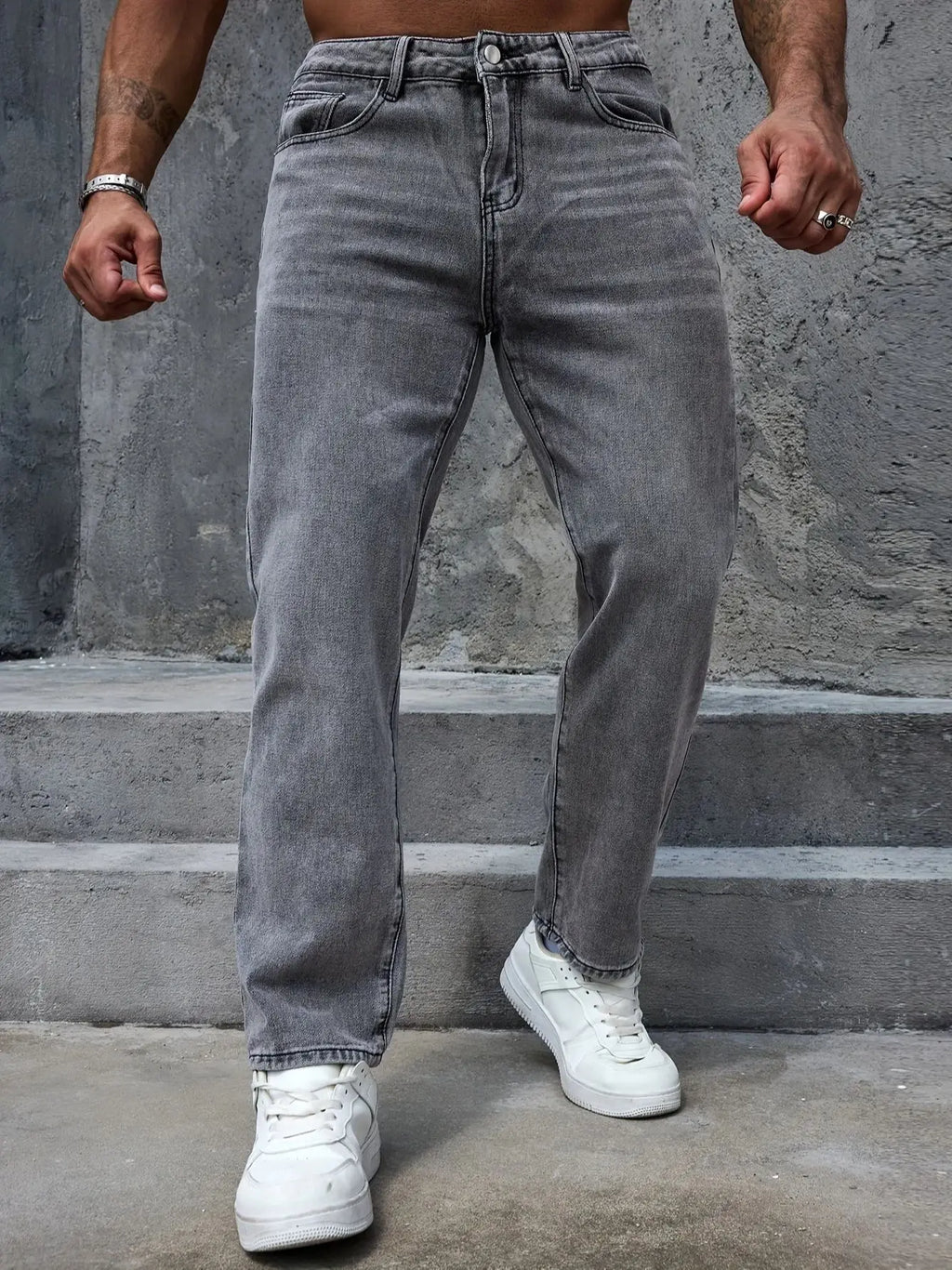 2025 Casual Men's Jeans Pants grey regular-fit Versatile trousers All Season comfort size EU 44-52 US 34-42