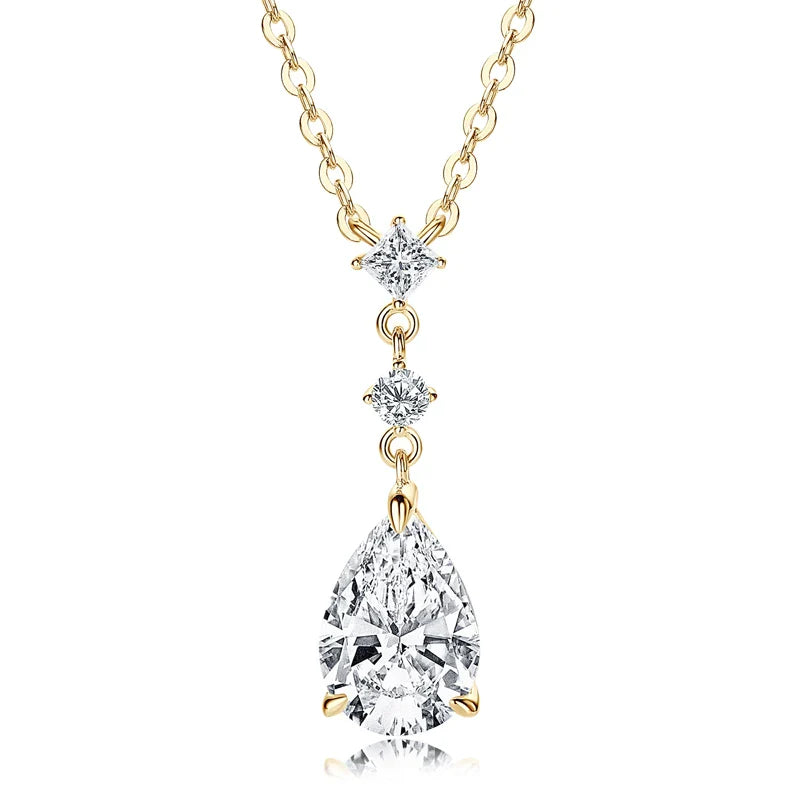 2CT Moissanite Waterdrop Pendant Necklaces 925 Sterling Silver Necklace Chain for Women Girl Wedding Fine Jewelry Gift