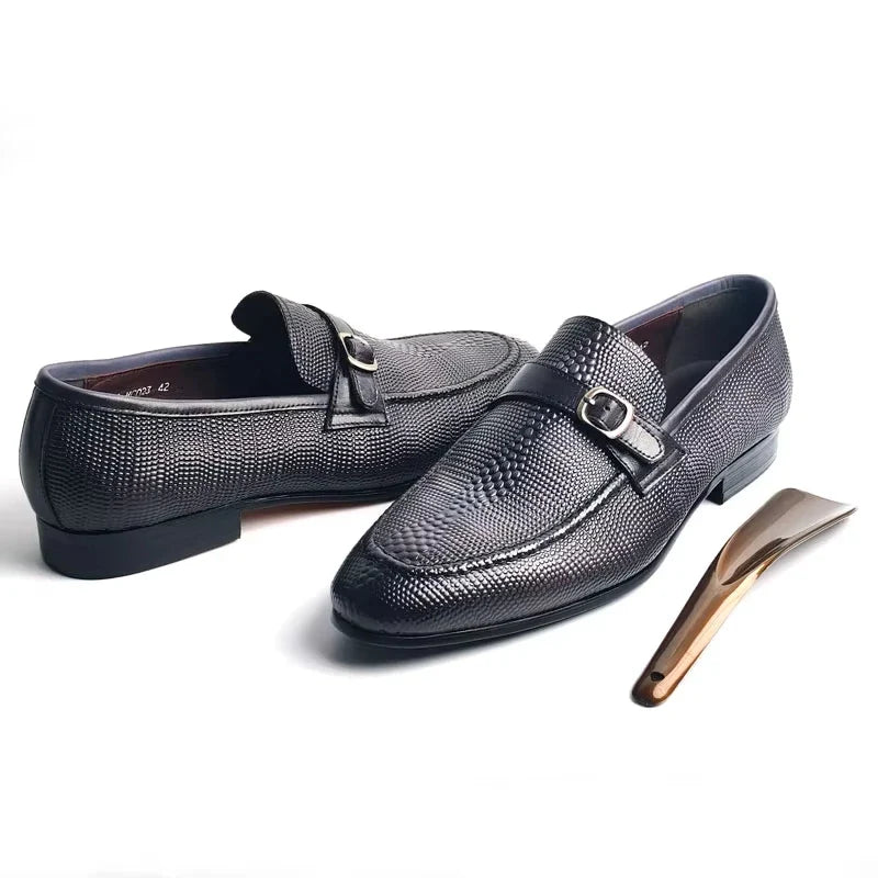 Luxury Men's Genuine Leather Loafers Buckle Slip-On Dress Shoes for Wedding, Party & Business Premium Comfort Casual Shoe