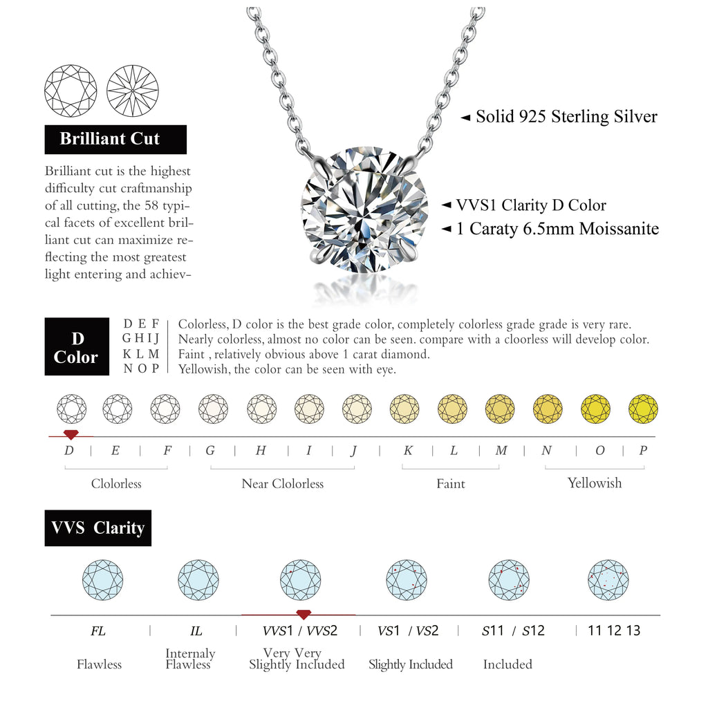 Necklace For Woman Pendant Moissanite Diamond 6.5mm 1CT 925 Silver Necklace For Women Chains Party Bridal Fine Jewelry