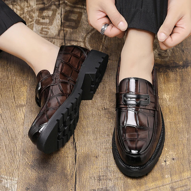 Men's Thick Soled Leather Shoes Minimalist Design Style Daily Outdoor Leisure Business Party Height Increasing Shoes Zapatillas