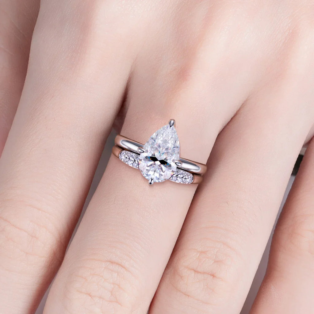 3ct Pear Moissanite Bridal Rings Set 925 Sterling Silver Adjustable Wedding Band Promise Ring Jewelry Gifts for Women
