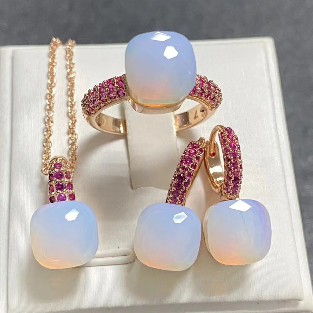 3Pcs/Set Women's Fashion Jewelry Gift Set - Rose Gold Plated Ring Earrings Necklace with Inlay Purple Zircon Crystal