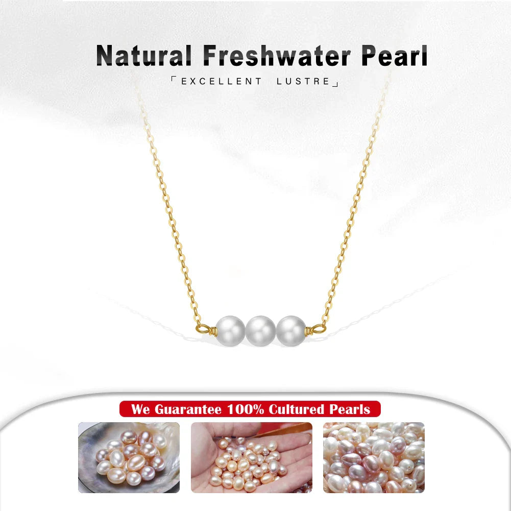Handmade 925 Sterling Silver Pearl Necklace with 3 Pieces 6mm Real Natural Baroque Pearl for Women Jewelry GPN20