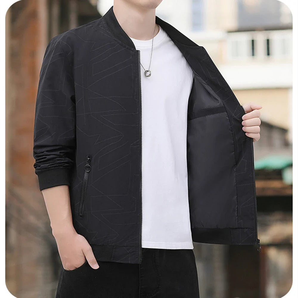 2025 Spring and Autumn New Baseball Collar Short Loose Solid Color Jacket Men's Business Casual Thin Coat Trend Size M-5XL