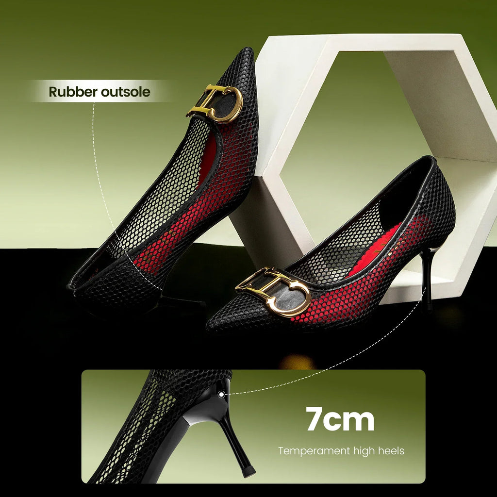 Women's High Heels 2025 Spring New Hollow Business Women's Shoes 7cm Red Evening Shoes
