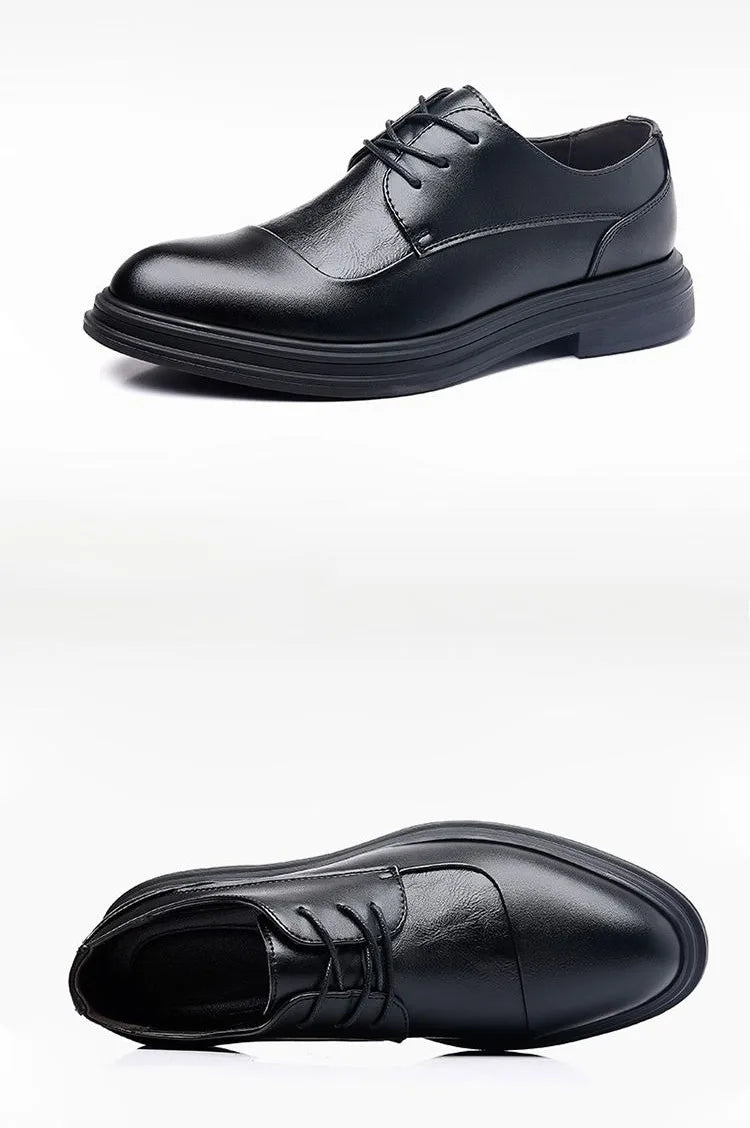 Men's Genuine Leather Oxfords Pointed Toe Lace Up Dress Shoes British Style Business Wedding Casual Footwear for Spring Autumn