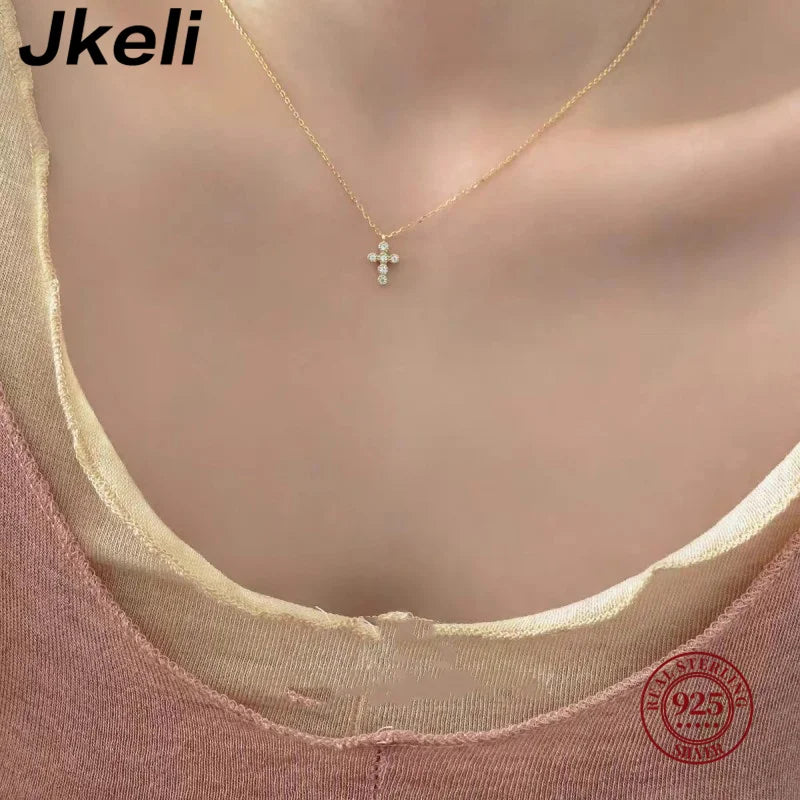 New 100% 925 Sterling Silver Zircon Cross Necklaces Pendant Fashion Sterling Silver Jewelry Statement for Women Bijoux
