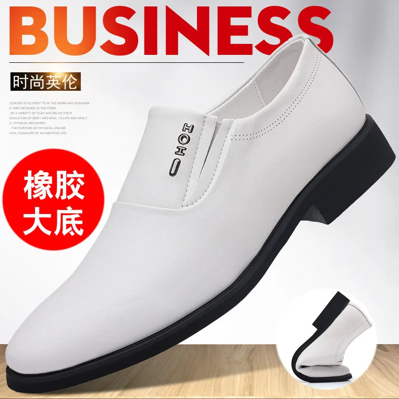 2026 New Men's Leather Slip-On Dress Shoes Formal Business Casual Loafers Male Fashion Non-slip Office Wedding Shoes Man