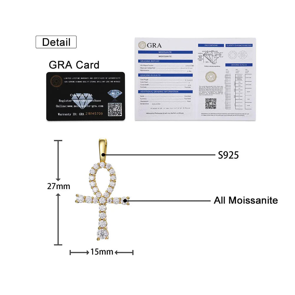 D VVS1 Moissanite Cross Pendant Necklace Full Diamond with GRA Wedding Party Jewelry Rope Chain Necklaces for Women Man