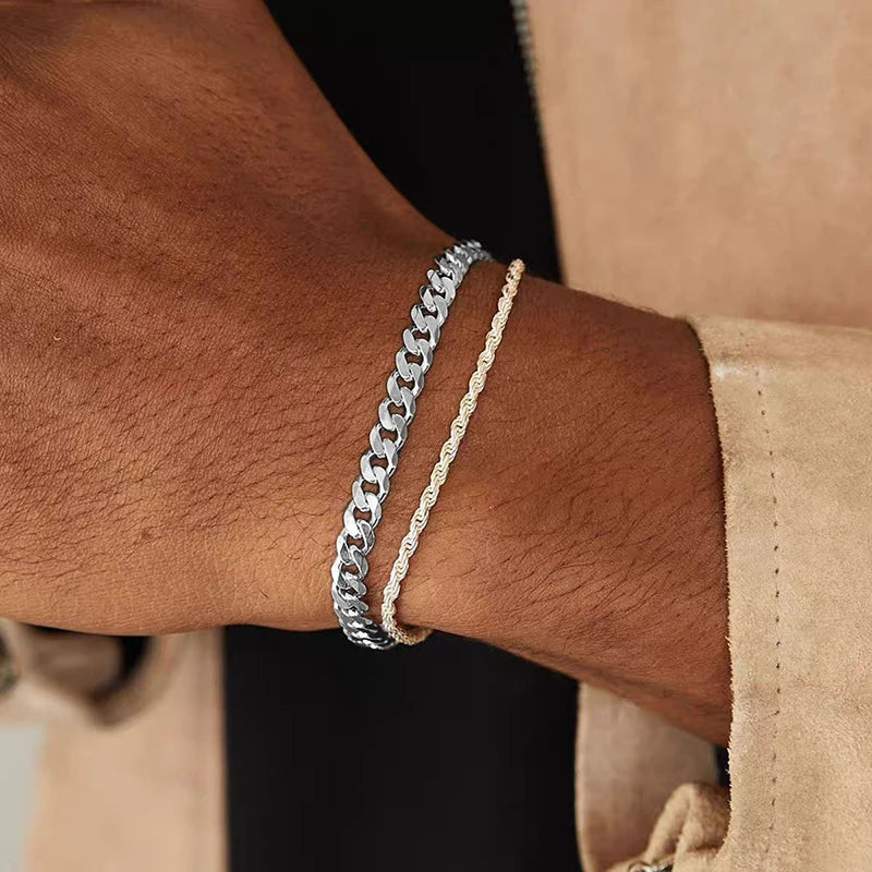 New Water Ripple Rock Hip-hop Bracelets for Men Twisted Chain 100% Real S925 Silver Fine Jewerly Party Wedding Gifts