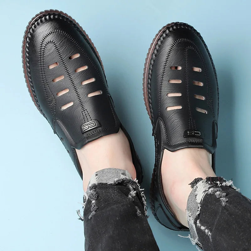 Solid Color Business Casual Shoes for Men Breathable Hallow Leather Sandals Male New Designer Fashion Summer Shoes Man