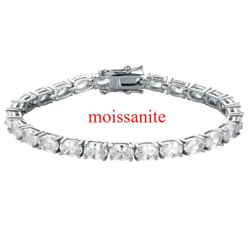 0.3-1.5CT Oval Cut Moissanite Hip-hop Tennis Bracelets for Women Men Lab Diamond Wedding Party 100% S925 Silver Chain