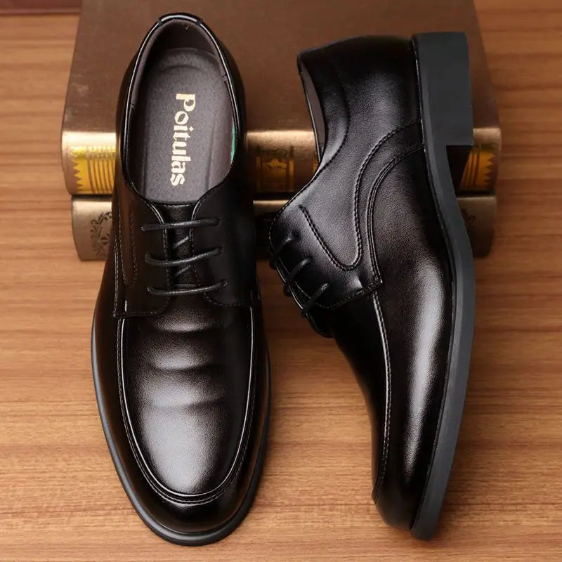 Office Men's Leather Derby Shoes Flat Black Male Casual Shoe Lace Up New in Promotion Adults Fashion 2025 Classic Original Trend