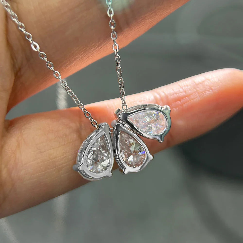 3-Stones Waterdrop Moissanite Pendant Necklace for Women S925 Silver Pear Cut Diamond Neckchain with Certificates Fine Jewelry