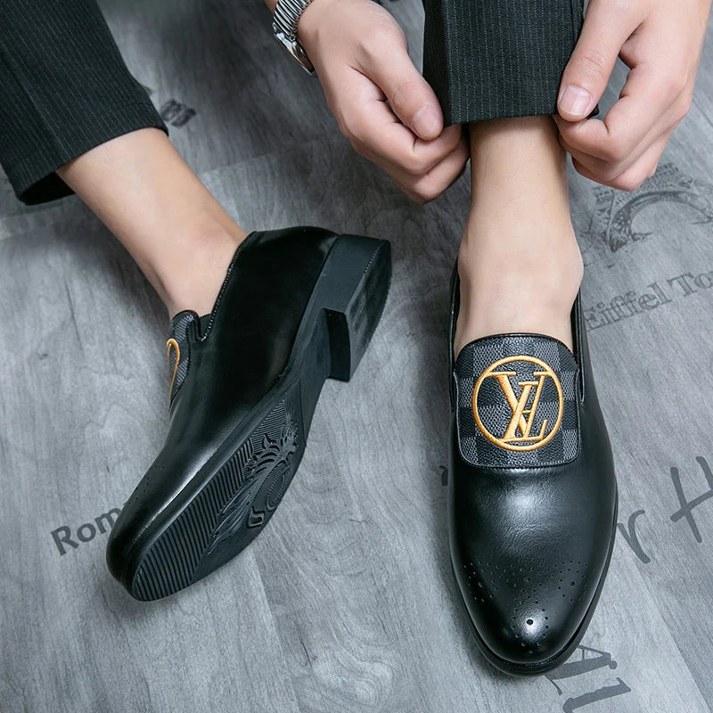 Men's Leather Casual Slip-On Shoes Business Dress All-Match Wedding Shock-Absorbing Wear-Resistant Footwear Size 38-48