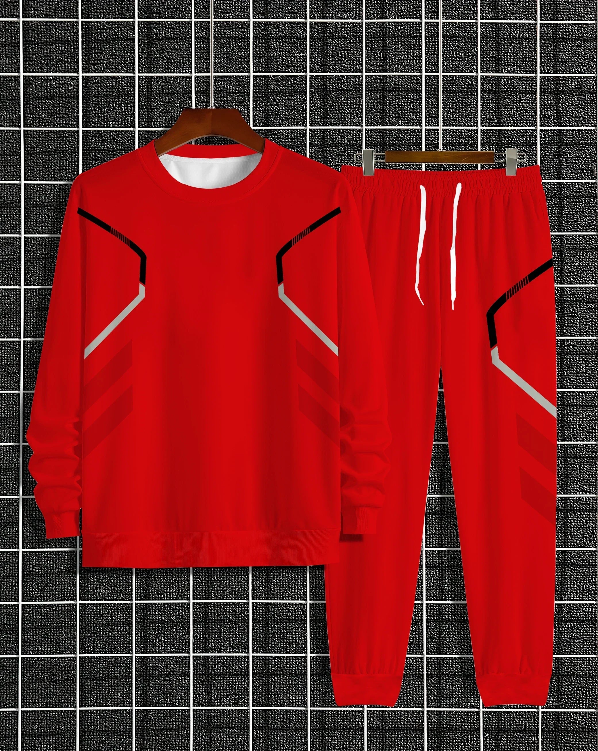 The new men's round-neck sweatshirt set for Spring and Autumn 2025 features street fashion and comfort with 3D pattern printing