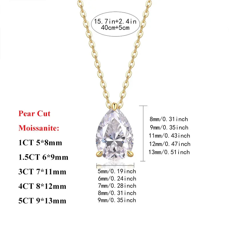 Pear Cut 1/1.5/3/4/5CT D Color Moissanite Pendant Necklace for Women Men 925 Silver Waterdrop Solitaire Diamond Neck Chain