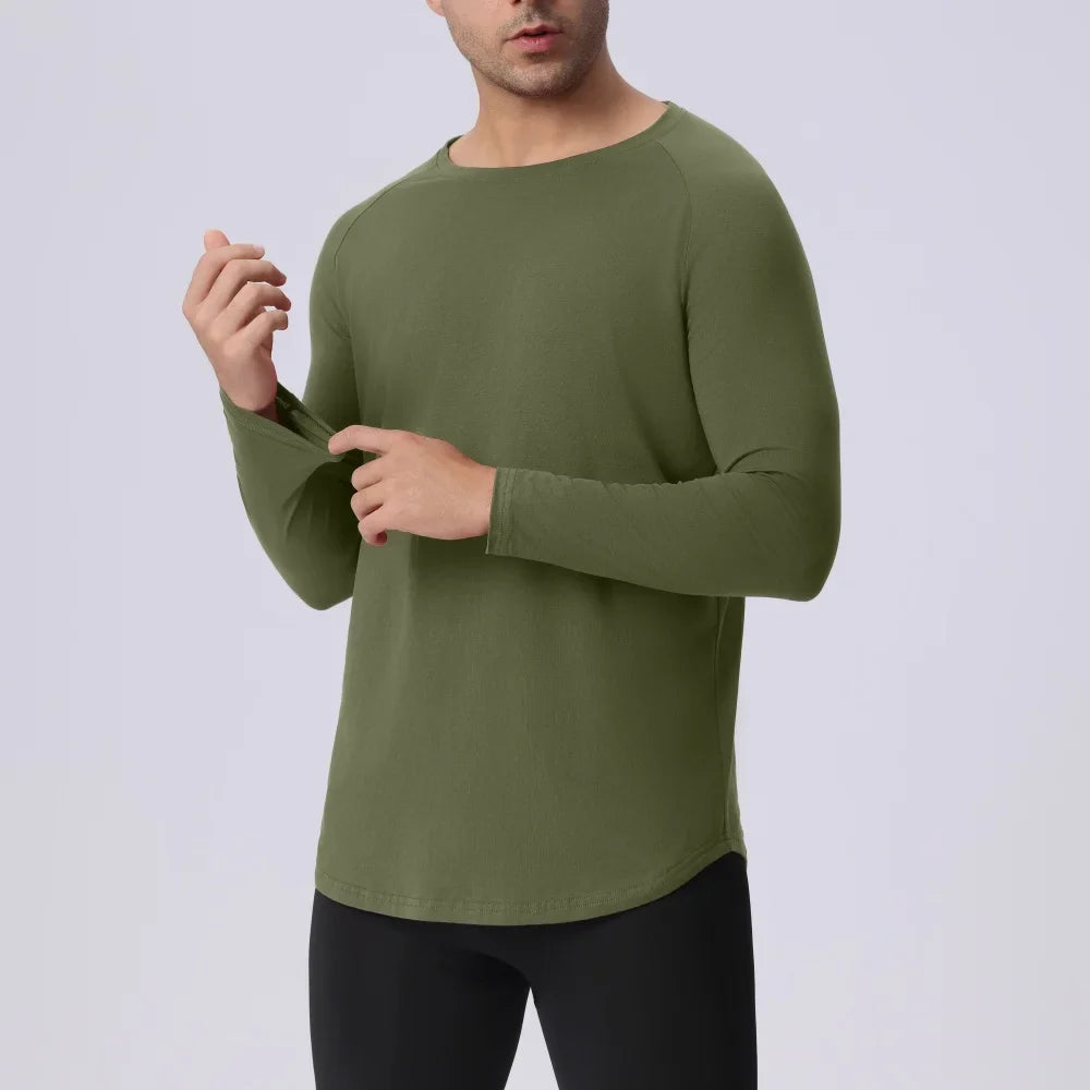 Plain Spring Autunm Cotton Long Sleeve T-shirts Gym Clothing Bodybuilding Fitness Clothing Mens Casual Slim Fit Sports Shirts