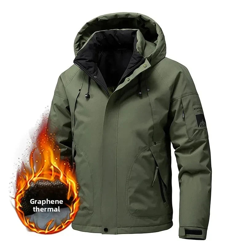 Thick Padded Waterproof Jacket Men Outdoor Softshell Zip Up Hooded Jacket Windbreaker Hiking Camping Coat Autumn Winter Overcoat