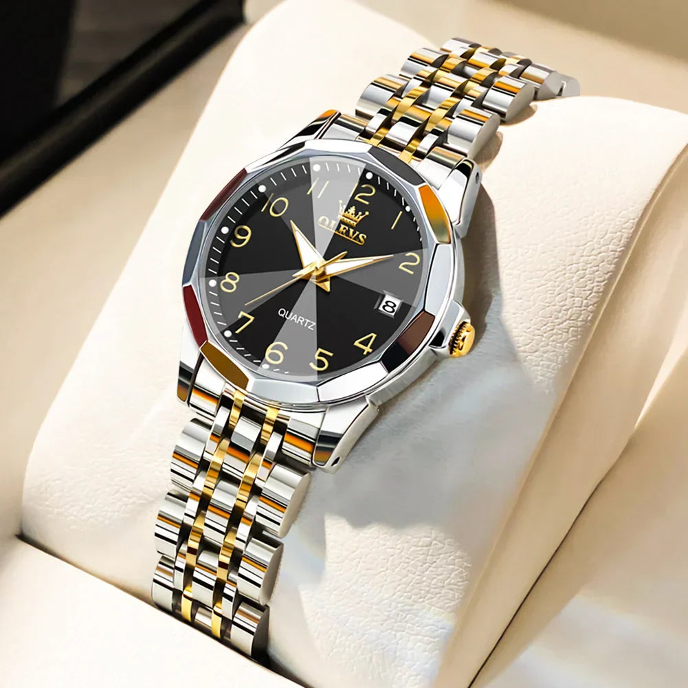 Elegant Fashion Women's Watches Luxury Brand Original Quartz Watch for Ladies Waterproof Stainless Steel Luminous Date