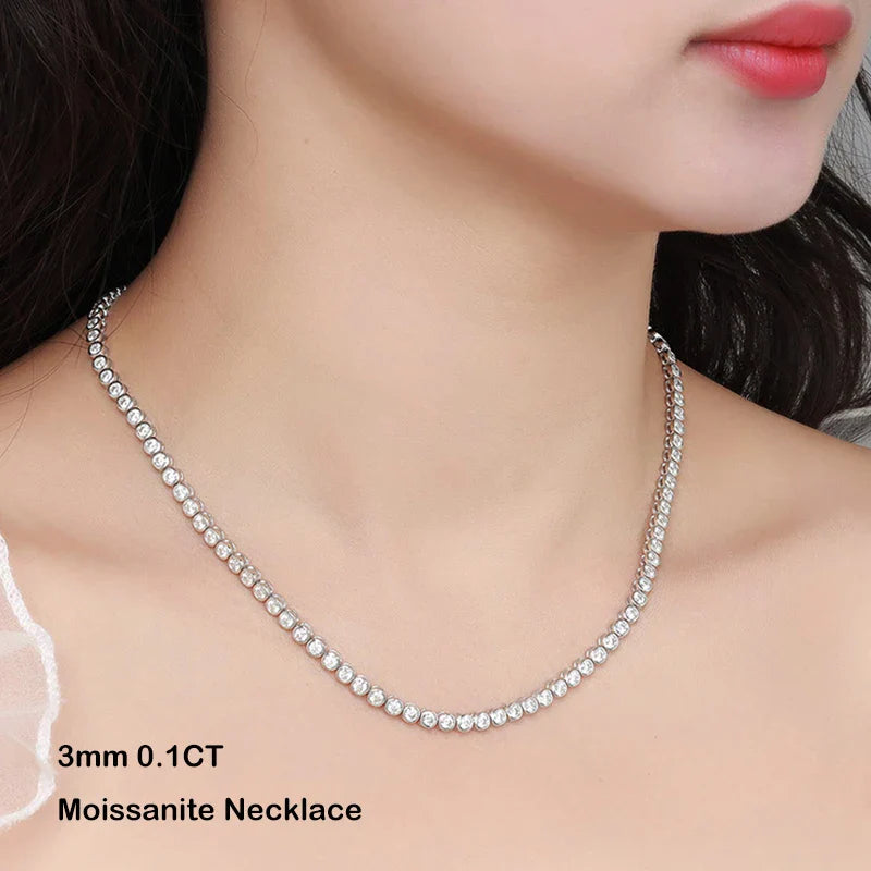 Luxury Bubble 2/3mm D Color Full Moissanite Tennis Necklace for Women S925 Silver Plated 18K Diamond Neck Chain Necklaces