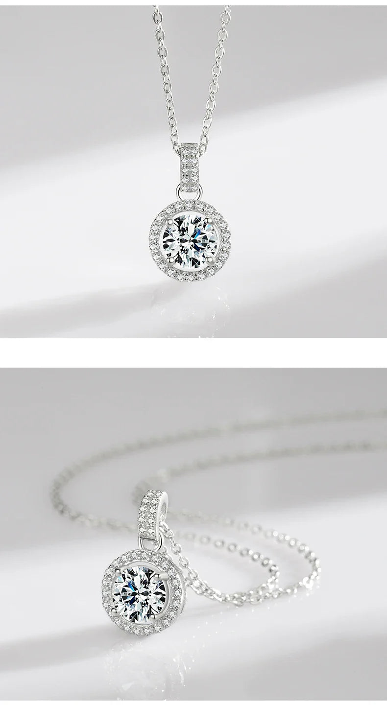 925 Sterling Silver Charm Round 1CT 5A Zirconia Pendant Necklace Classic Platinum Plated Jewelry For Women Wedding Gifts
