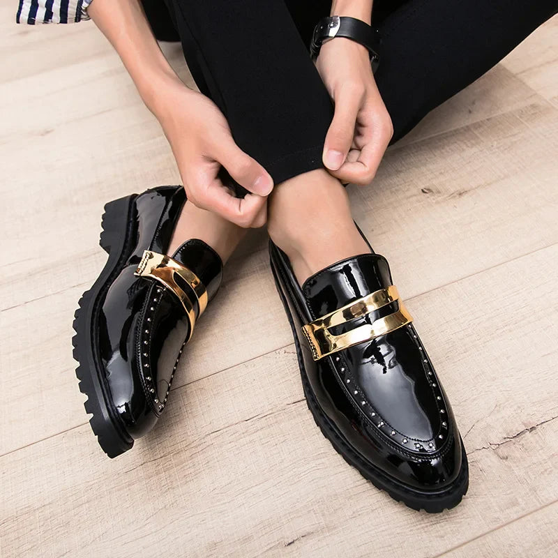 Fashion Classic Thick Sole Men's Penny Loafers Slip-On Business Dress Shoes Gentleman Metal Buckle Formal Black Shoes