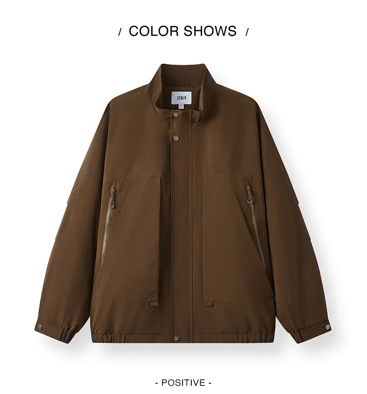 Men Jacket Lightweight Utility Stand Collar Zip Outdoor Commuter Style Loose Autumn Outerwear Daily Wear 2026