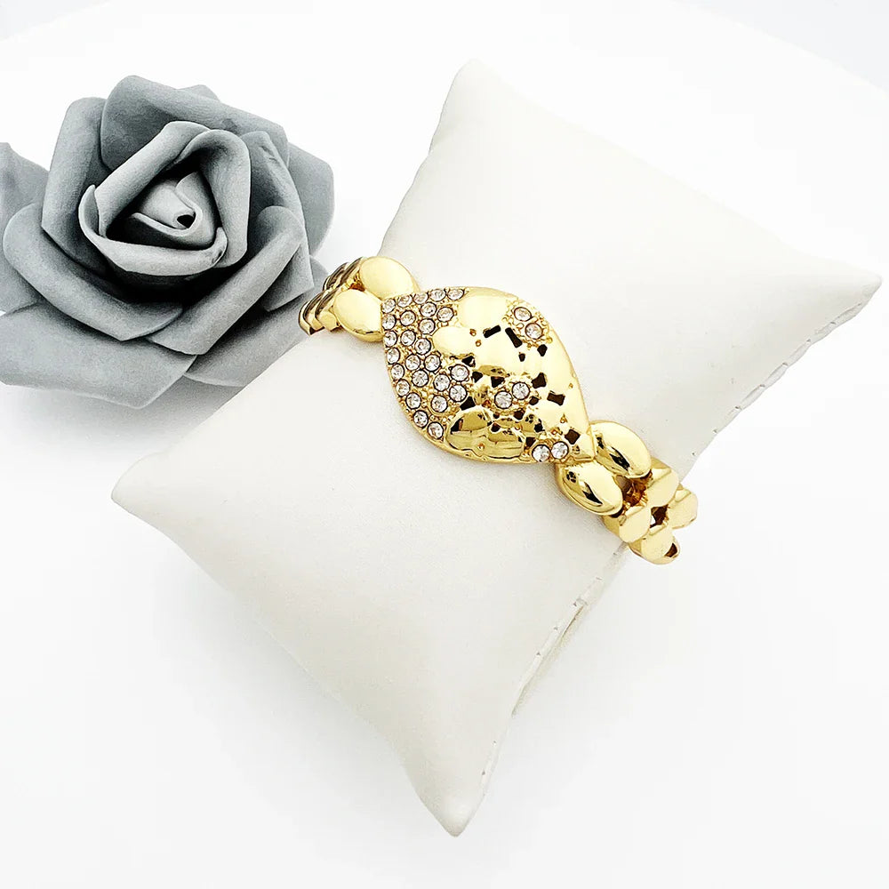 Quality Women Jewelry Sets Luxury Design Dubai Trending Gold Color Necklace Earrings Ring Bracelet Wedding Party Gift
