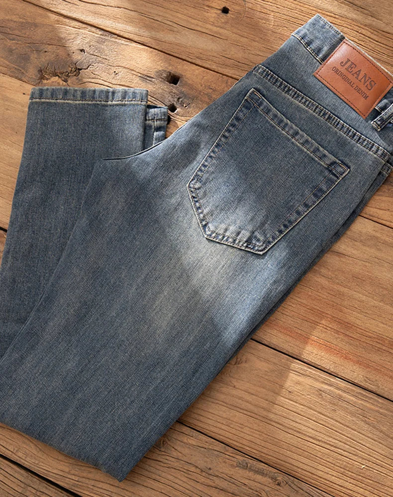Men's Premium Lightweight Business Stretch Denim Pants - Versatile Slim Fit Straight Leg Long Trousers for All Seasons