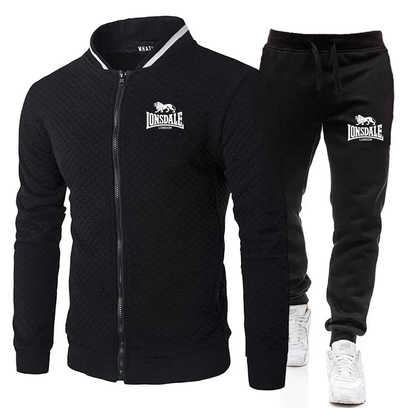 Spring and Autumn Men's Fashion Street Stand up Collar Set Jacket, Outdoor Casual Pocket Zipper Men's Baseball Set